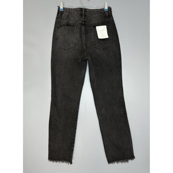 Flying Monkey Black Label Jeans Womens 25 Black Distressed Super High Rise Crop - Picture 3 of 16
